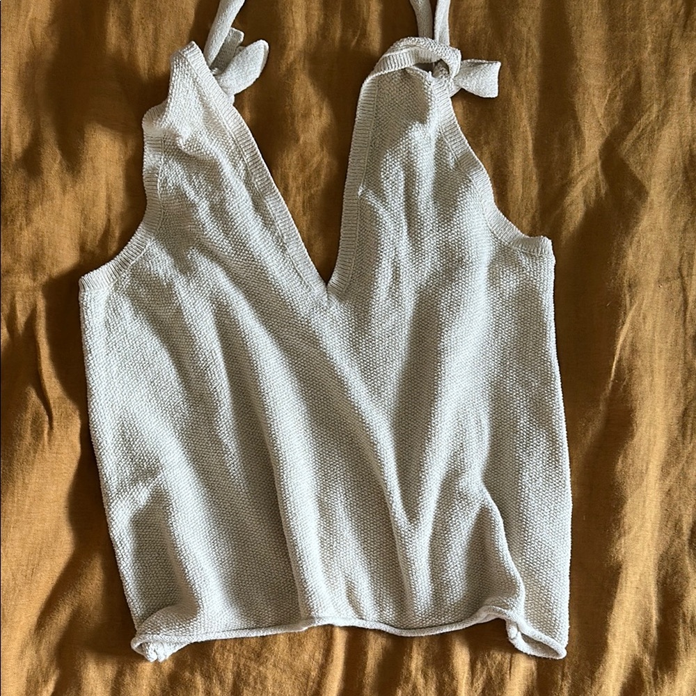 Free People White Tie Back Sweater Knit Tank Top XS in Bone